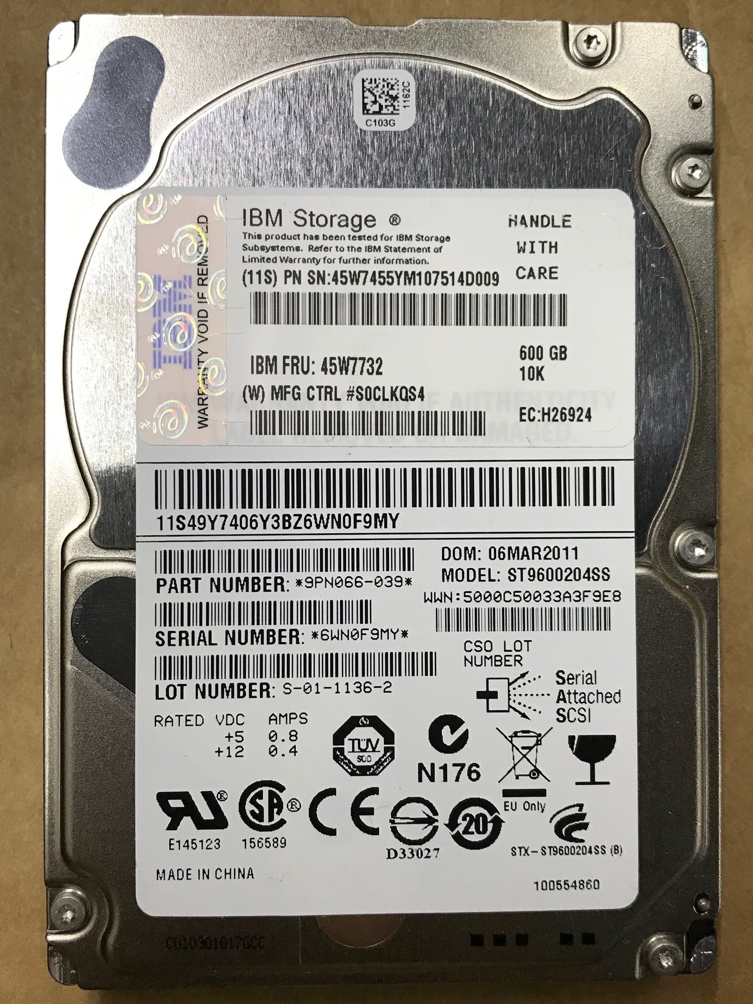 IBM 45W7732 600 GB 2.5" SAS 10K 6Gb/s HS Hard Drive