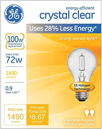 GE Crystal Clear 72W Halogen E26 Base A19 Light Bulbs (2 Pack) UPC 043168787987 A-LINE A19, 3000k, 1000 Hrs, 100 CRI