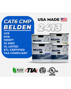Belden 2413 Cat6 Plenum Solid Copper 23 AWG USA Made 1000ft Ethernet Cable (per Box)