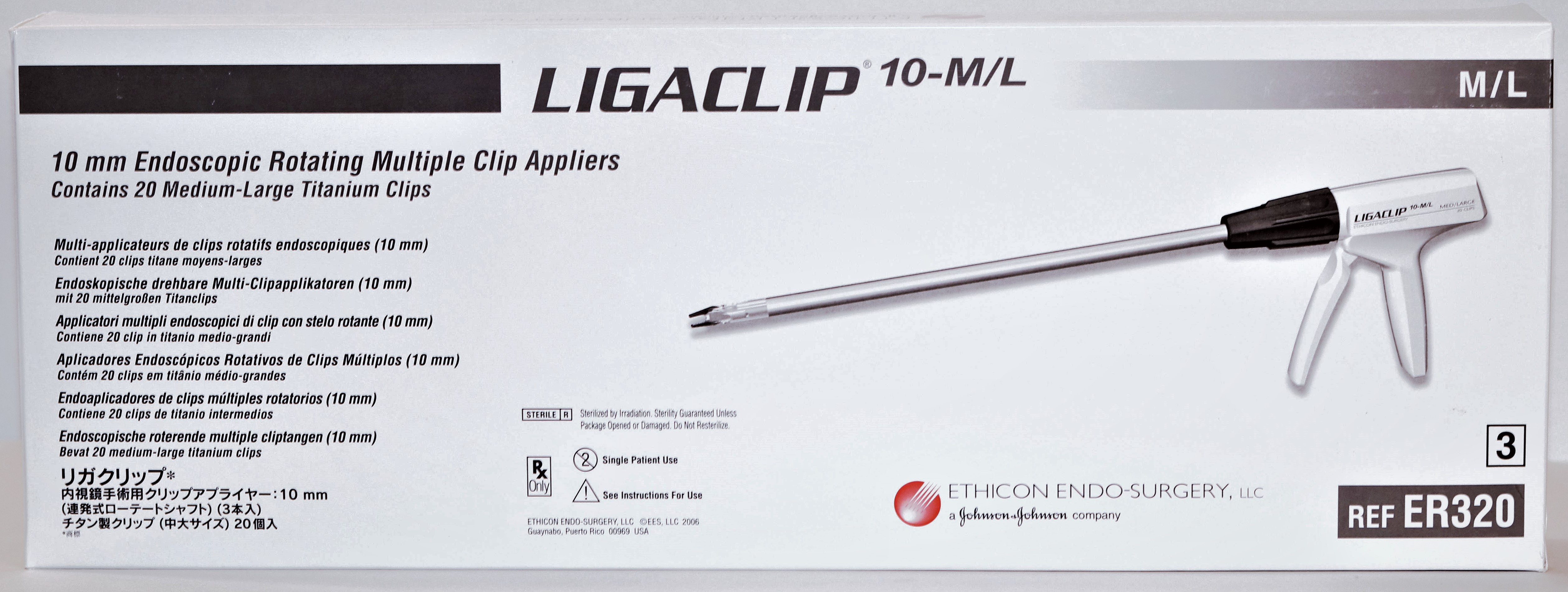 ETHICON ER320 -  LIGACLIP® Endoscopic Rotating Multiple Clip Applier with 20 M/L TI CLIPS 10MM