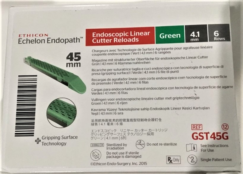 ETHICON GST45G - ECHELON FLEX GST SYSTEM 45MM GREEN RELOAD WITH GRIPPING SURFACE TECHNOLOGY