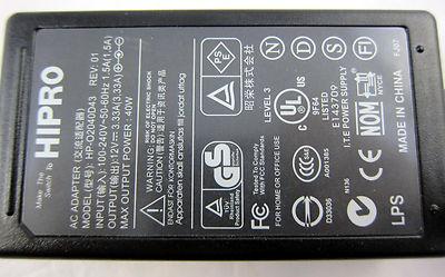 HIPRO HP-02040D43 AC ADAPTER (REV A)