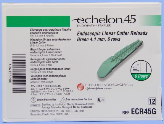 ETHICON ECR45G - ECHELON 45 RELOAD: GREEN ENDOSCOPIC LINEAR CUTTER 6 ROWS RELOAD 45.0MM - 4.1MM