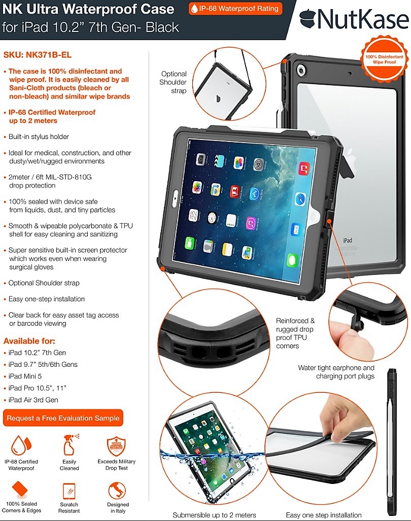 NK Ultra Waterproof Case for iPad 10.2” 7th Gen (NK371B-EL)