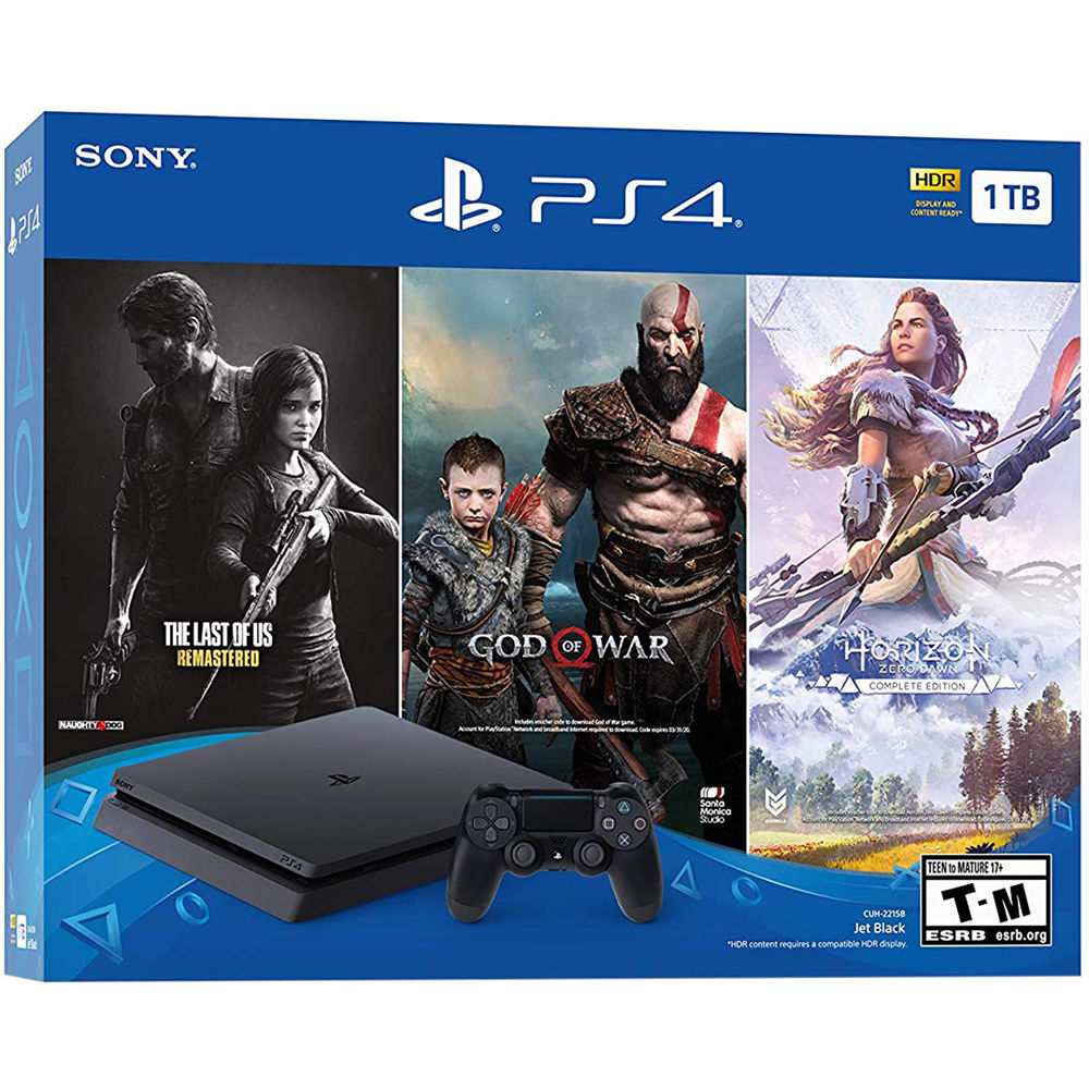 PS4 Slim Bundle - God of War, The Last of US Remastered, and Horizon Zero Dawn