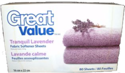 GREAT VALUE FABRIC SOFTENER SHEETS