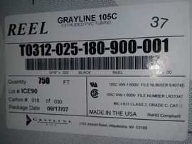 9000FT Grayline PVC Tubing P/N: T0312-025-180-900-001