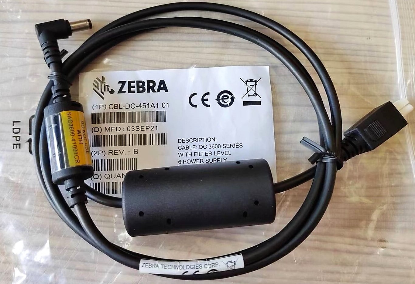 Zebra CBL-DC-451A1-01 Cable DC Power Line Cord for DS3678 / STB3678